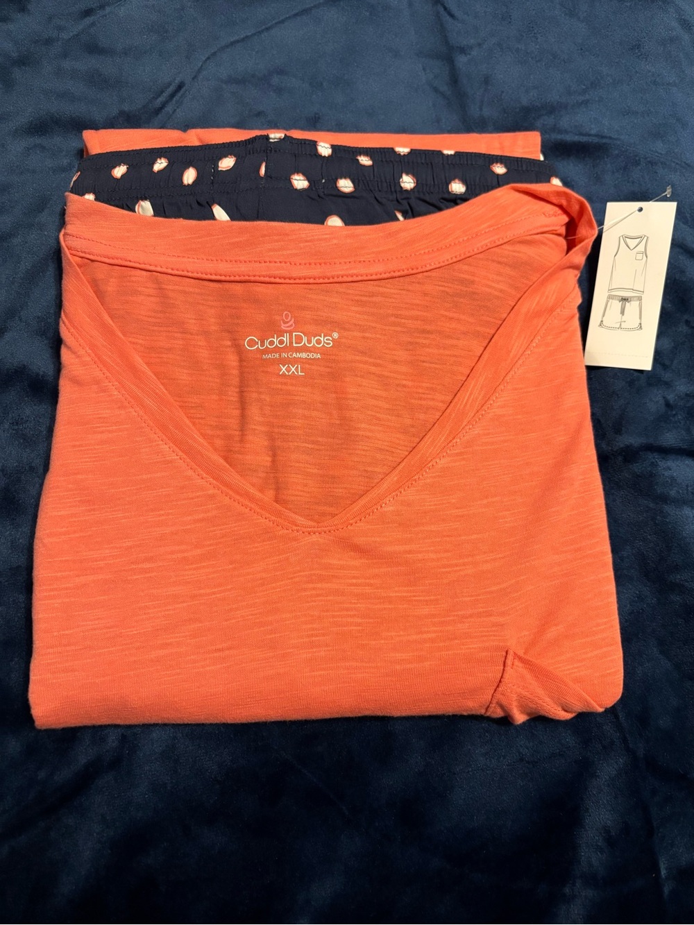 Cuddl Duds Women's 2PC Pajama Set Tank Top & Shorts Coral Navy Dots Size XXL NWT